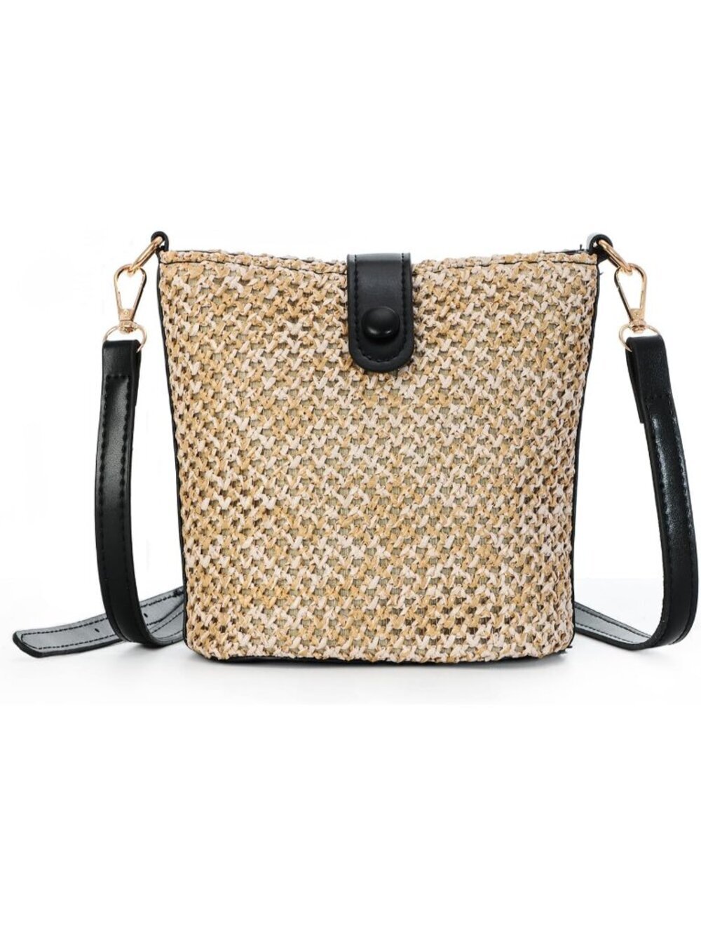 Women's Black Handmade Rattan Shoulder Bags Beach Summer Handwoven Straw